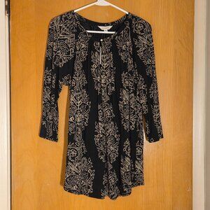 Lucky Brand Black Tan Floral Print 3/4 Sleeve Boho Peasant Top Plus Size 1X NEW
